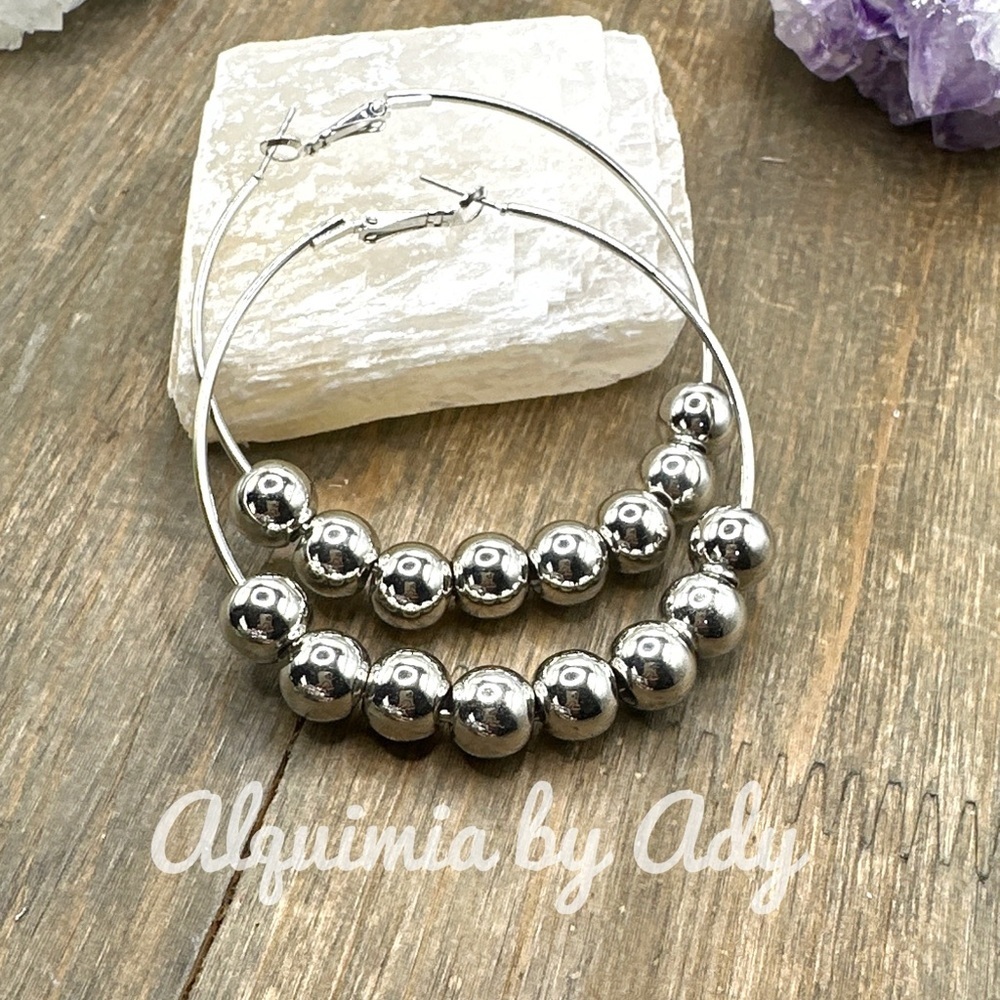 BOHO + Silver chunky multi charms hoops earrings maximalist big